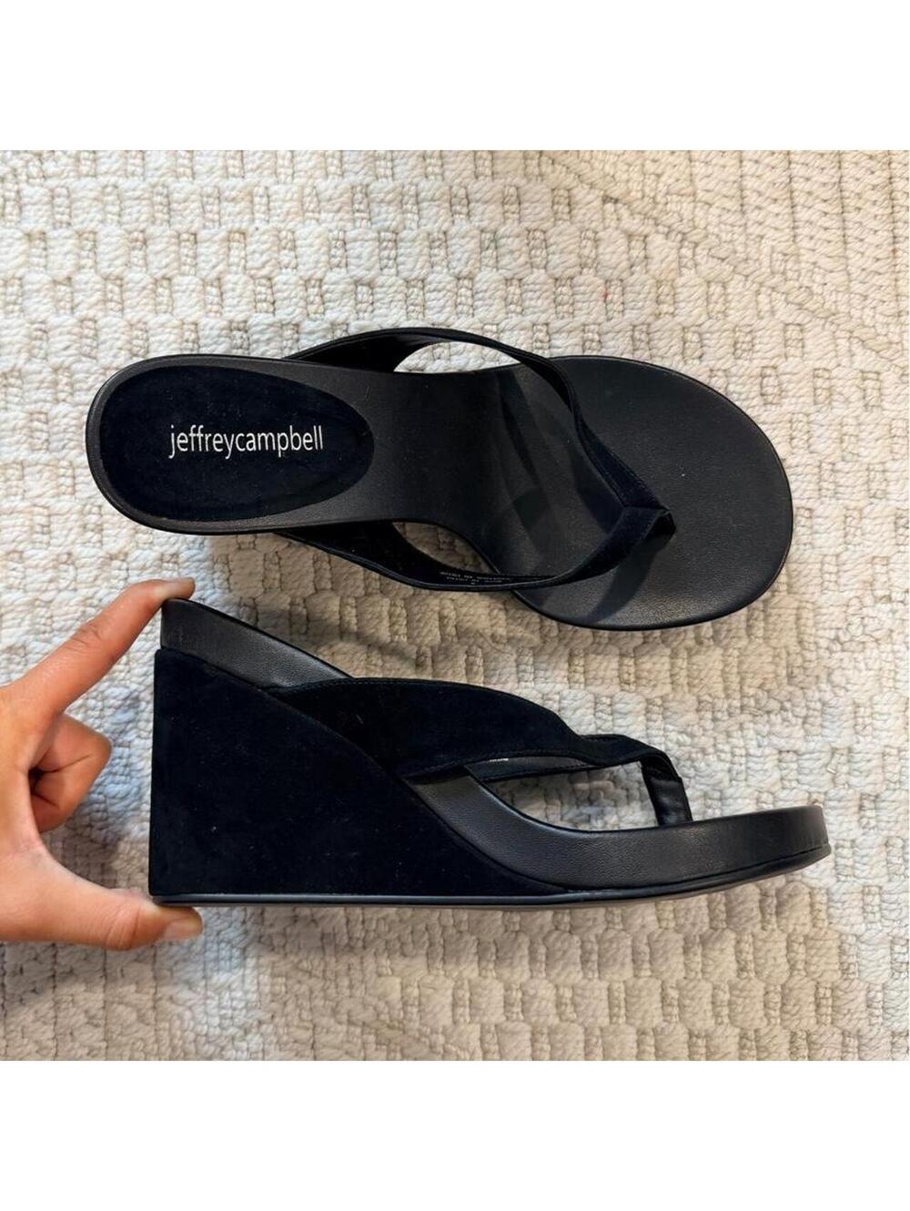 Jeffrey Campbell Liezel Platform Wedge Flip Flop in Black Suede
